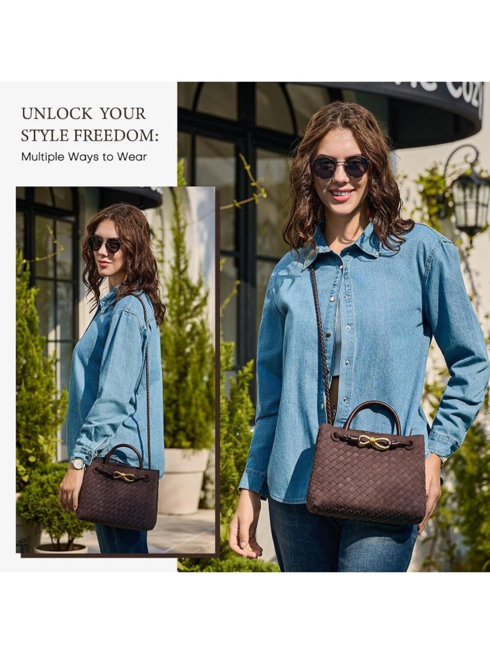 Women's B Burgundy Woven Leather Tote Handle Designer Handbag Shoulder Bag